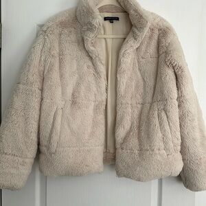 Kendall & Kylie cream faux fur jacket